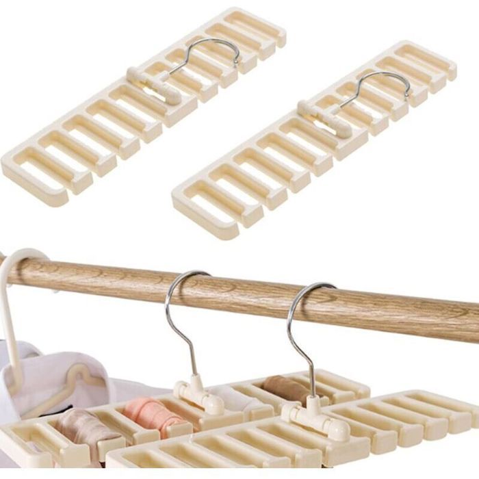2pcs cintres ceinture – 10 fentes crochet pivotant 360° – pour armoire organisation dressing – Blanc