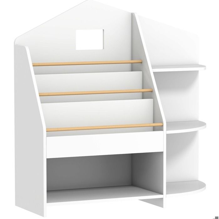 Meuble de rangement enfant bibliothèque 7 étagères pour livres et jouets en bois blanc angles arrondis ORVRYN