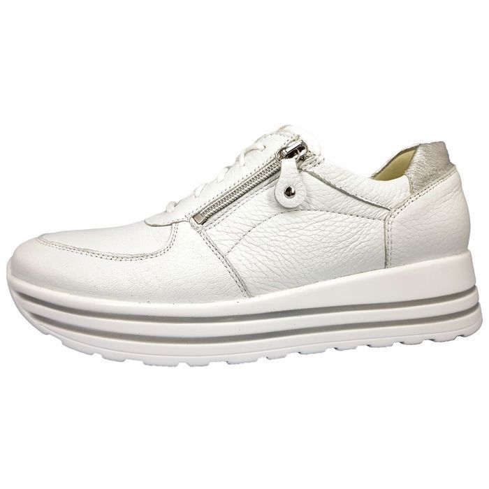 Femmes Waldläufer Baskets Lana Textile Lacets Talon compensé - Blanc Argent Femmes Waldläufer Baskets Lana Textile Lacets Talon compensé - Blanc Argent