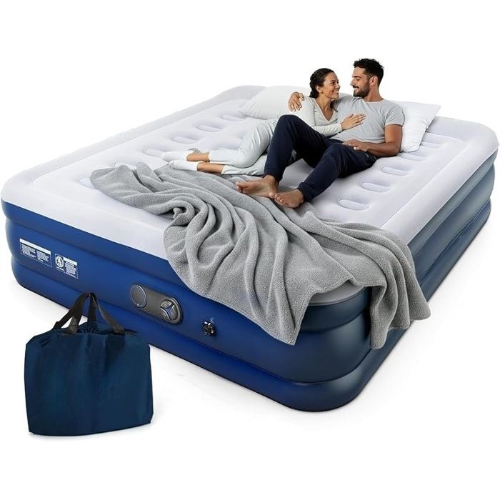 Matelas Gonflable 2 Personnes 152×203×35 5 cm – Confort Max Pompe Électrique Intégrée Gonflage Rapide 3 Min Doux & Velours