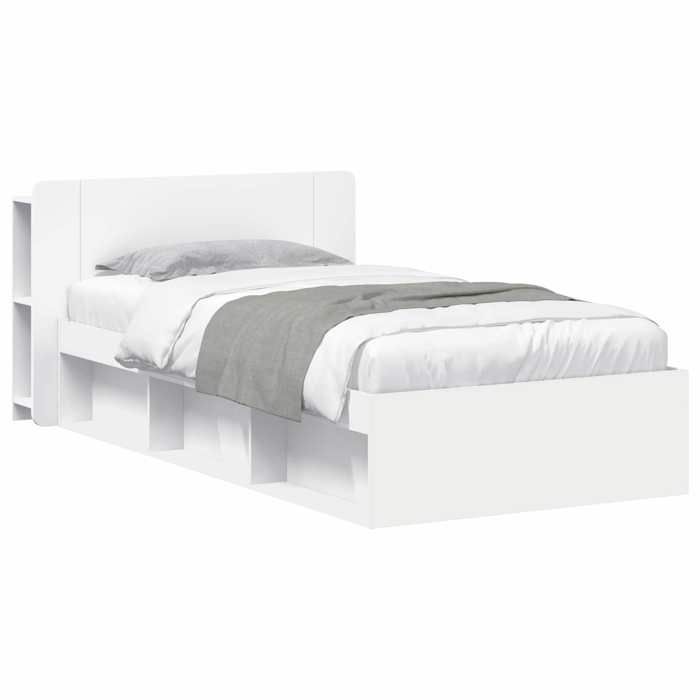Lit coffre - Cadre de lit simple avec rangement - vidaXL - blanc - bois dingénierie - 90 x 190 cm 2300099