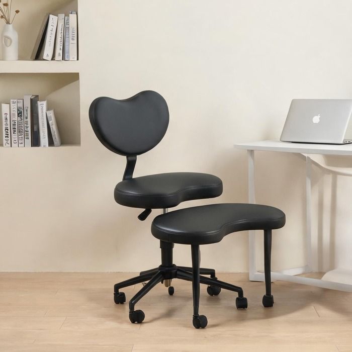 Fauteuil de bureau modulable en simili PU noir profond avec repose-pieds pivotant et support lombaire assise large