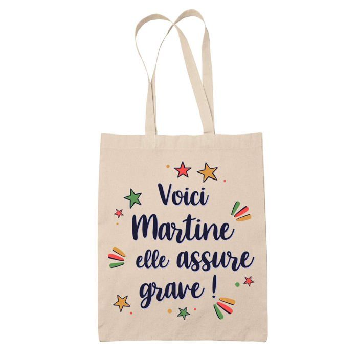 Sac cabas - PLANETEE - Martine elle assure grave ! - Jute naturel - Imprimé en France - Anses solides