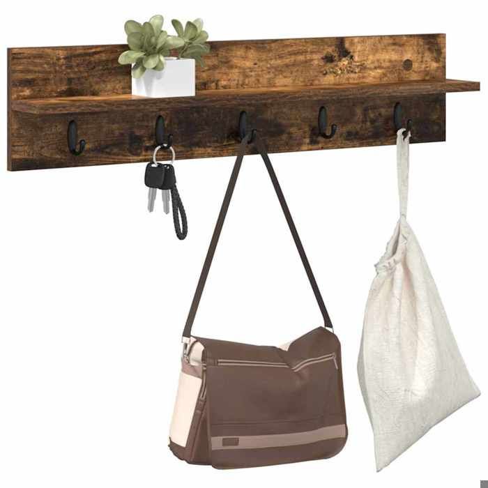 Meuble Étagère - Marron - Porte-manteau mural - 1 pc - Montage mural Chêne fumé 80x10 5x18 cm B4988