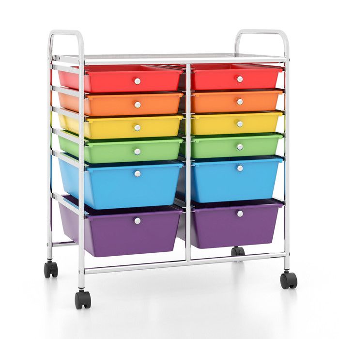 Tiroirs multicolores chariot de rangement 12 tiroirs à roulettes pour maison bureau ou atelier
