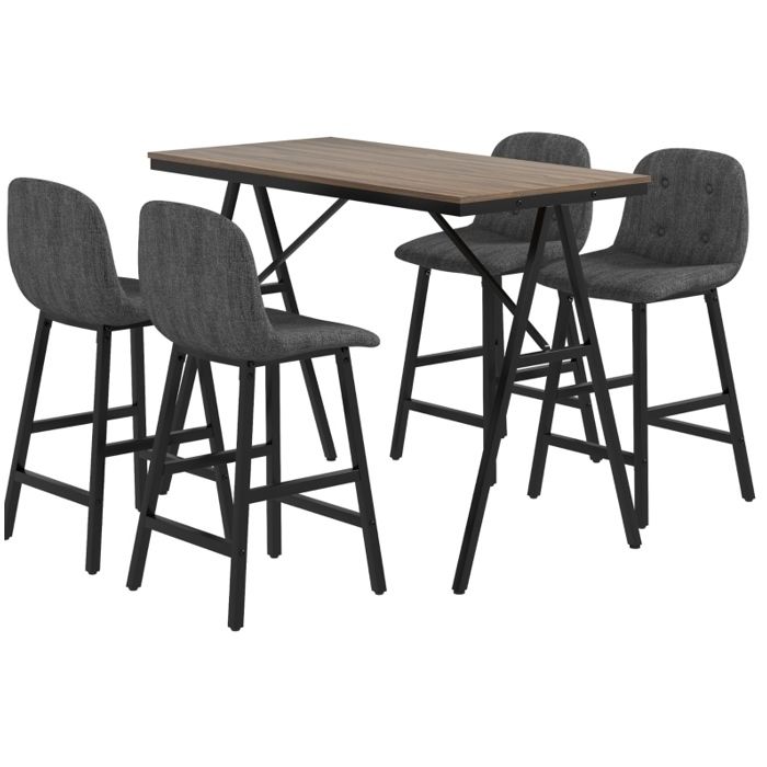 Ensemble bar 5 pièces – table haute et 4 chaises – gris foncé style industriel