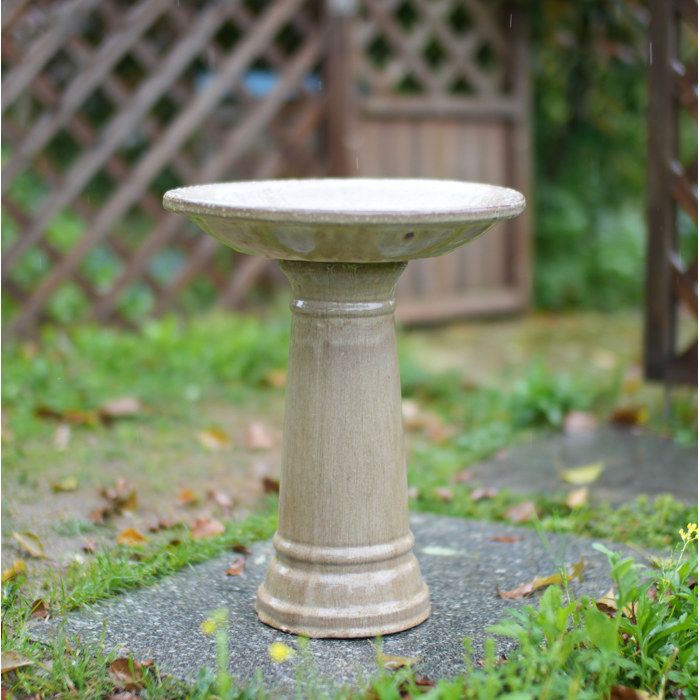 Abreuvoir pour oiseaux en céramique fait main beige antique brillant Ø31 5xH38cm résistant au gel