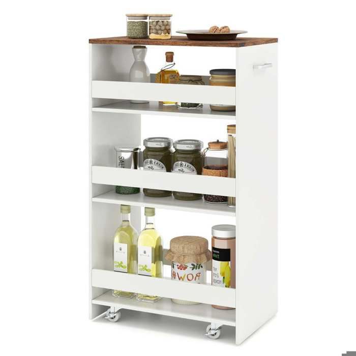 4 niveaux chariot de rangement étroit 30 cm desserte cuisine à roulettes pour niche gain de place blanc