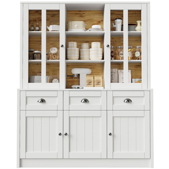 Buffet de cuisine haut 140 x 38 5 x 175 cm avec portes vitrées tiroirs et étagères réglables blanc Buffet de cuisine haut 140 x 38 5 x 175 cm avec portes vitrées tiroirs et étagères réglables blanc