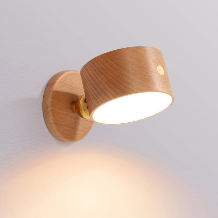 Veilleuse LED en bois - Capteur de mouvement - Rechargeable par USB - Lumière blanche - Pour chambre denfant