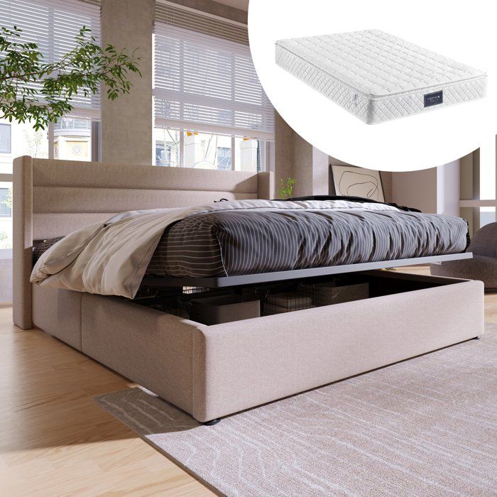 Lit coffre hydraulique avec rangement intégré et matelas 160x200 sommier à lattes inclus