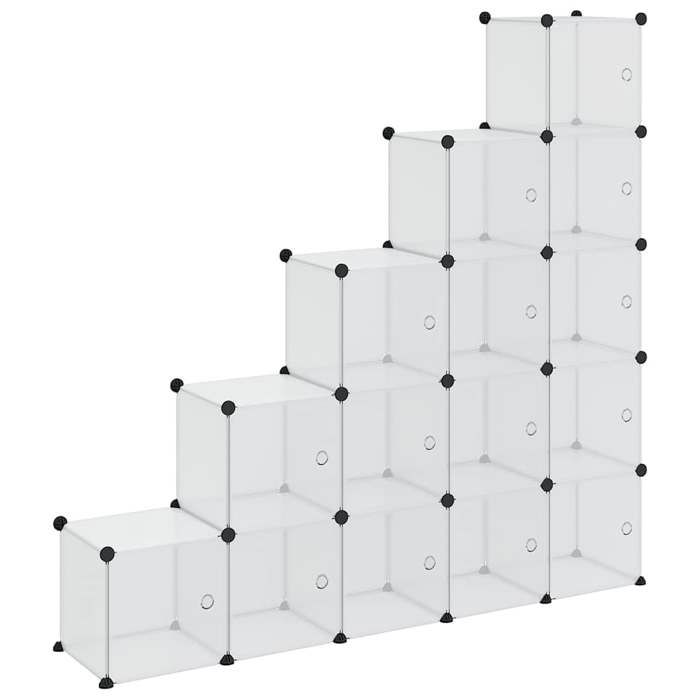Organiseur de rangement en cube avec 15 cubes et portes en transparent - PP - Modulable - Rangement - 155x32x153 5 cm - 30x30 cm