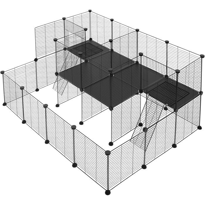 Enclos lapin parc modulable - 39 panneaux grilles métalliques et PP 35×35 cm - usage intérieur