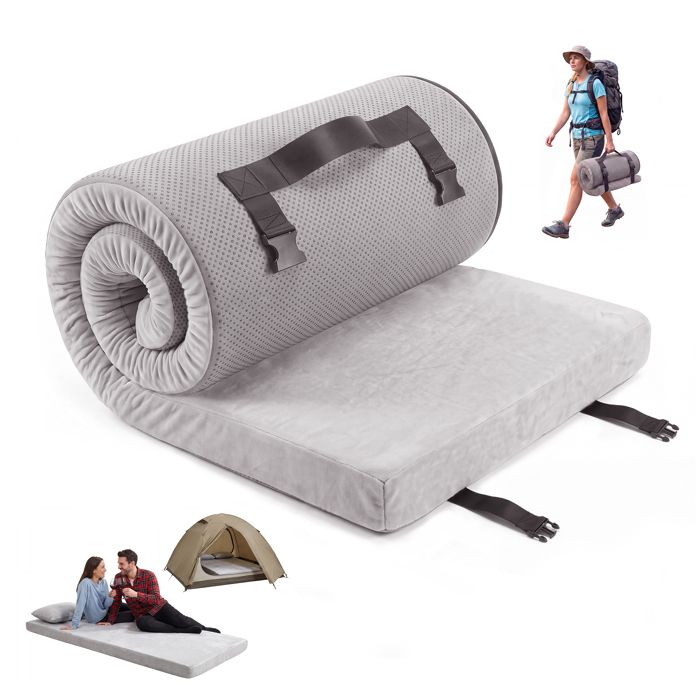 Koioplie Matelas de camping en mousse à mémoirem 75x30x3 inches portable et pliable pour tente voiture ou invités