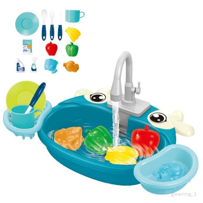 Jouets d'évier de cuisine Accessoires sensoriels Montessori avec eau courante Ensemble de jeu en plastique pour jeu de Veau bleu