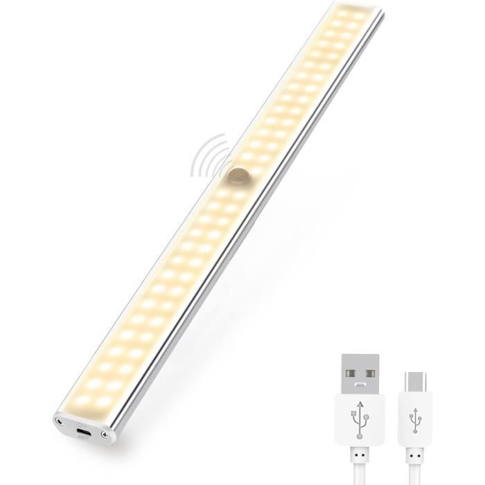Lampe D'Armoire 60 Led Avec Détecteur De Mouvement, Bande Magnétique, Batterie Rechargeable Par