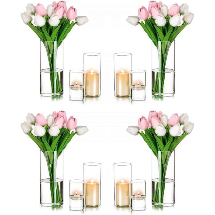 Lot De 6 Vases Cylindriques En Verre Transparent - 15/20/25 Cm - Idéal Mariage, Centres De Table, Bougeoirs Et Décoration Élégante