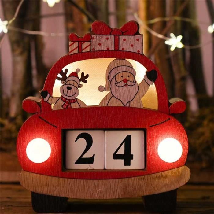 Décorations de noël calendrier de voiture de noël avec des lumières ornements en bois créatifs 