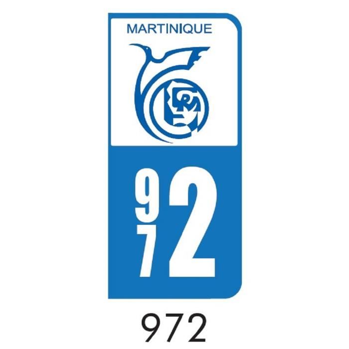 Autocollant plaque d'immatriculation 972 Martinique Noir DROM