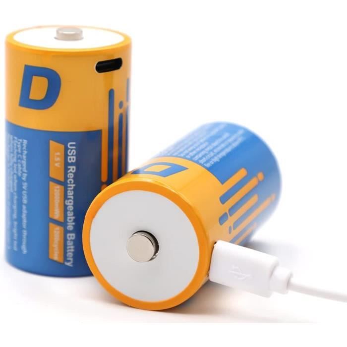 Lot de 2 piles lithium D rechargeables - 1,5 V - USB - Li-Ion AA - 12 000  mWh - Avec câble de charge de type C - Charge rapide A164 - Cdiscount  Bricolage