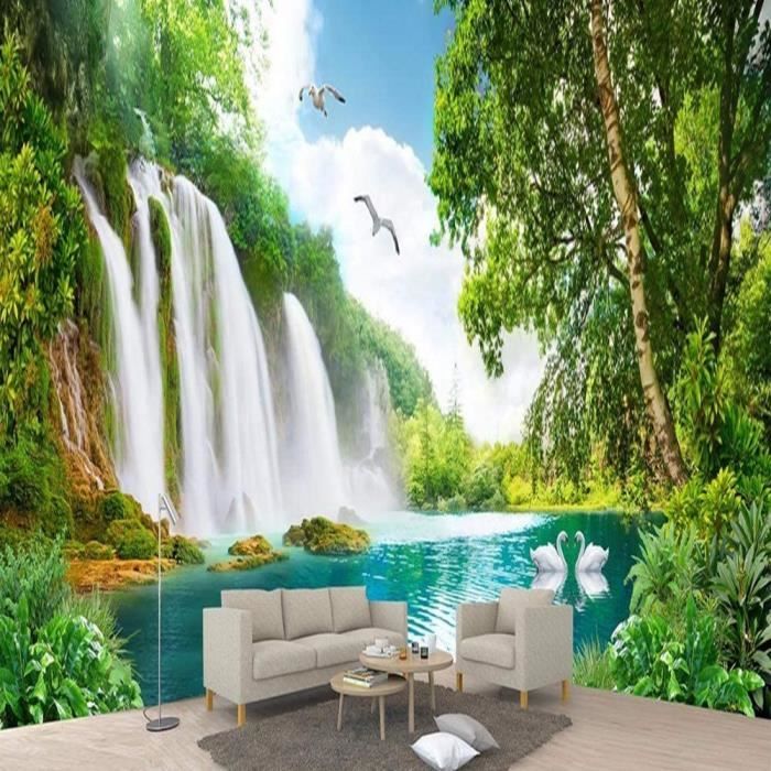 Papier Peint 3D Paysage Cascade - Intissé - Multicolore - 200cmx140cm ...