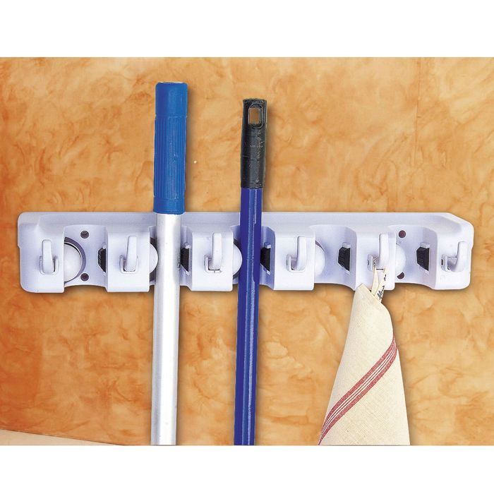 Support Murale Pour Balai Avec Ventouses – 4 Emplacements + 5 Crochets – Organisation Garage, Cuisine, Buanderie – Sans Perçage