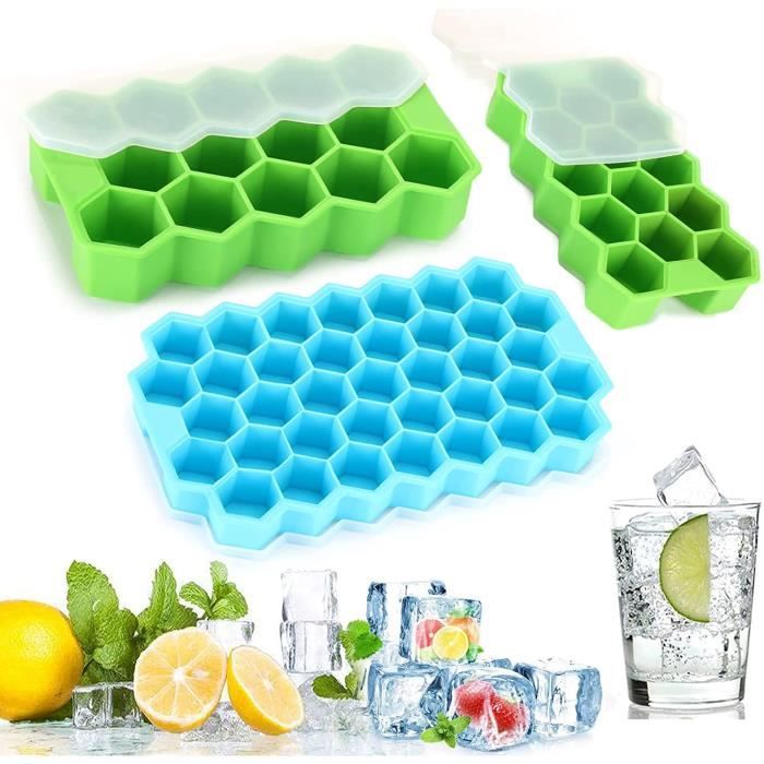 Bac à Glaçons Pour Congélateur Avec Couvercle - 37 Compartiments - Moules à Glaçons En Silicone Pour Petit Thé Glacé, Glaçons Réutilisables à Libération Facile Dans Des Conteneurs De Congélateur, Des