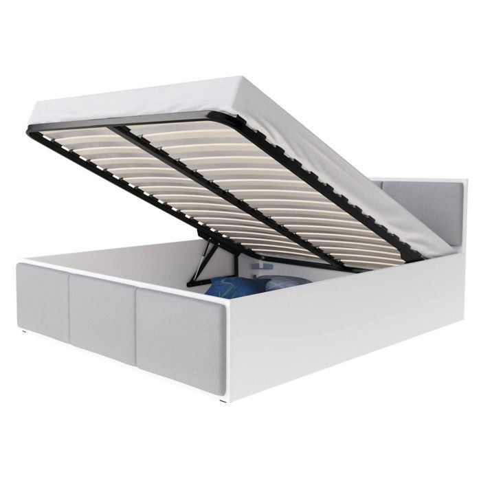 Lit coffre Panama T 140x190 - Sommier inclus Blanc - Gris clair Lit coffre Panama T 140x190 - Sommier inclus Blanc - Gris clair