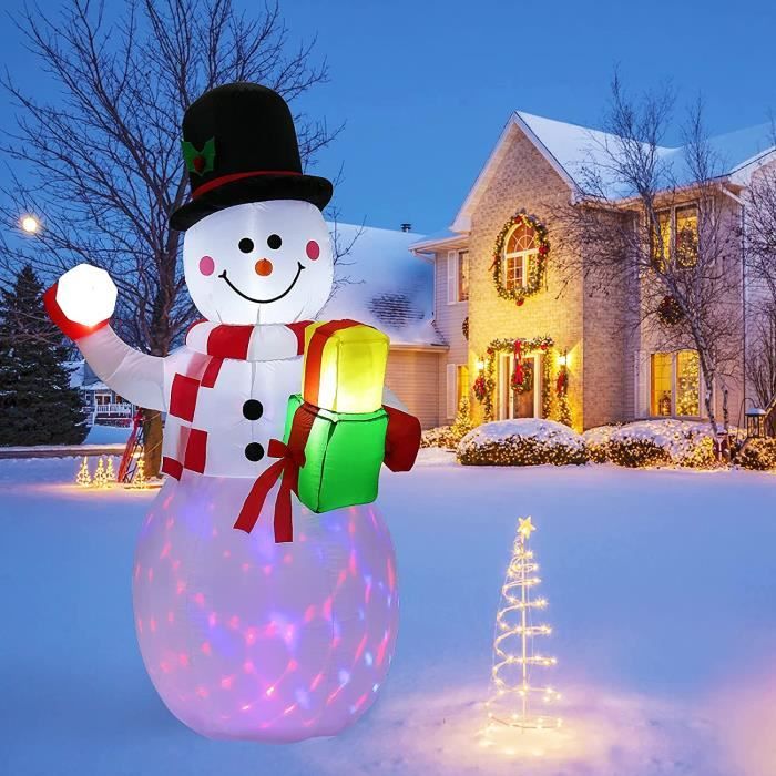 Bonhomme De Neige Gonflable Noël 150cm Avec Lumières LED Colorées - Décor De Jardin Imperméable - Animation Fête