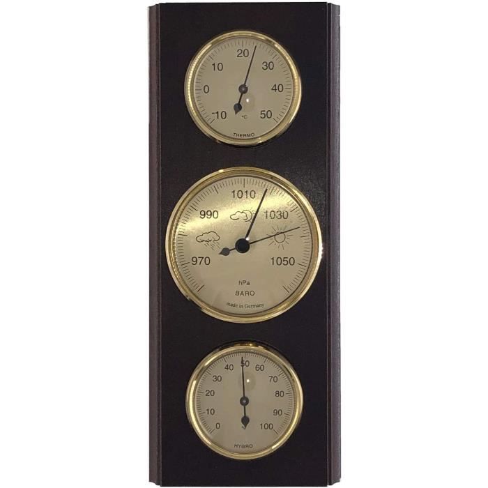 Station Météo Mécanique Murale 3-en-1 - Baromètre, Thermomètre, Hygromètre, Cadran 180 Mm