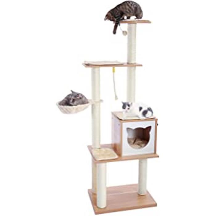 Essentials Deluxe Grand Arbre A Chat En Bois Naturel Solide Arbre A Chat Design Et Moderne Avec Niche Centre D Activites Cdiscount Animalerie