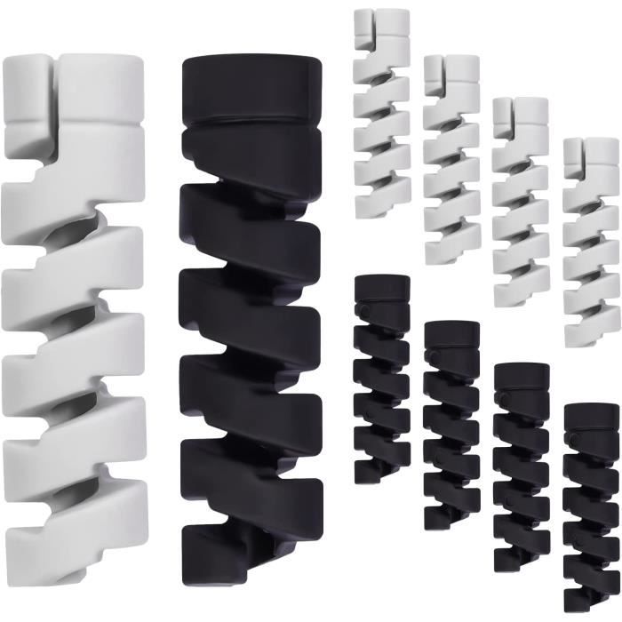24pcs Protecteur de Câble de Chargeur, Silicone Protège Câble pour Téléphones Ordinateurs Portables Câbles de Données (Noir, Gris)