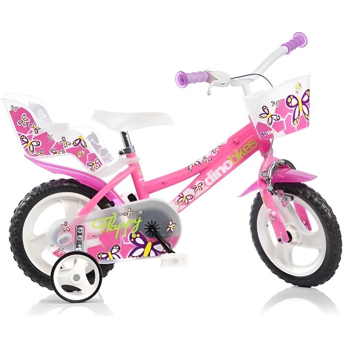 Vélo enfant DINOBIKES 12'' - Fille - Cadre en acier - Frein V-Brake - Pneus gonflables - Guidon réglable