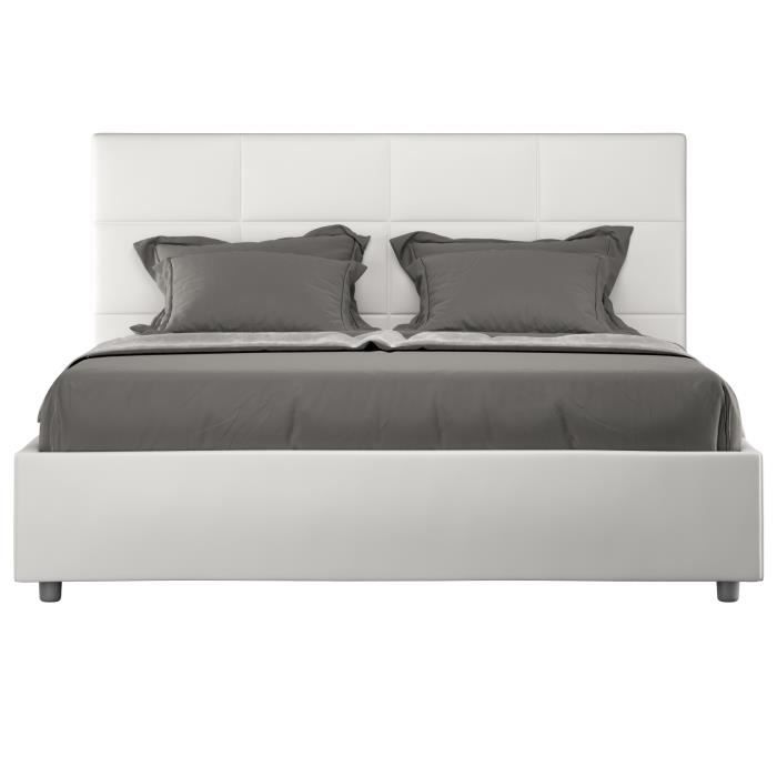 Lit double capitonné 140x200 cm simili cuir blanc Mira Sans sommier et sans coffre