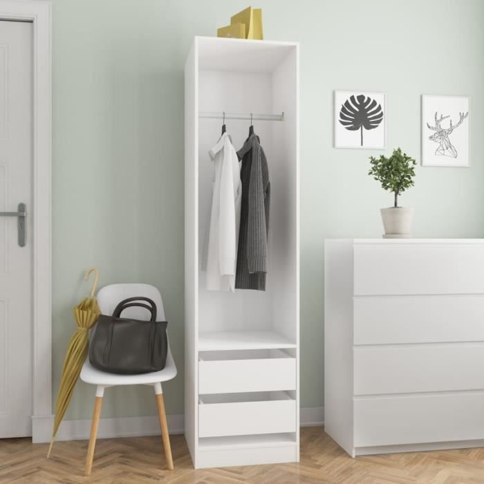 vidaXL Garde-robe avec tiroirs Blanc 50x50x200 cm Bois dingénierie 800612