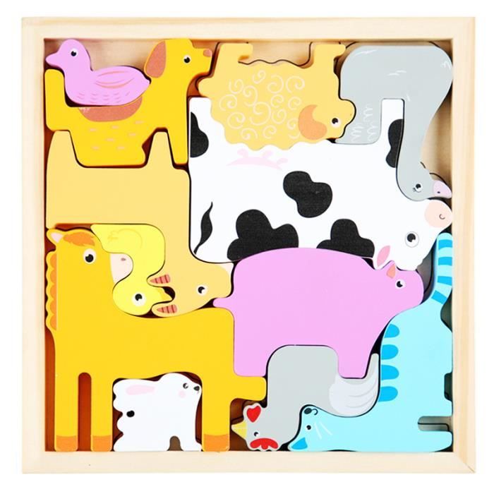 Puzzle en bois avec animaux de dessin animé pour enfants de plus
