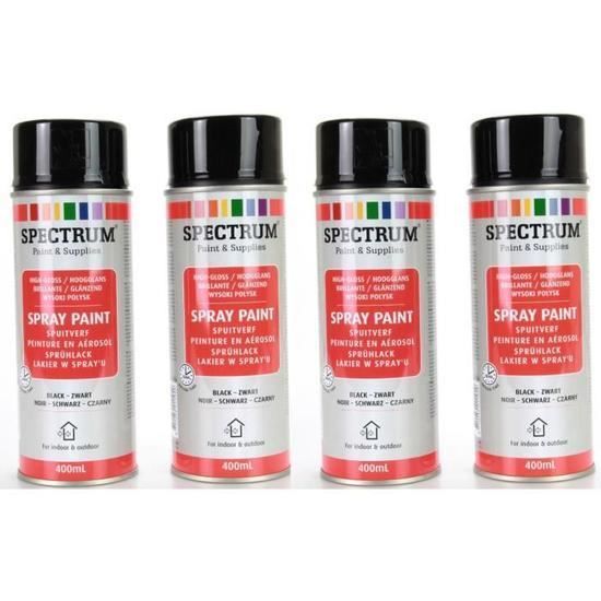 Lot De 4 Bombes Peinture Aérosol SPEKTRUM – Noir Brillant 400ml, Pour Bois, Métal, Plastique
