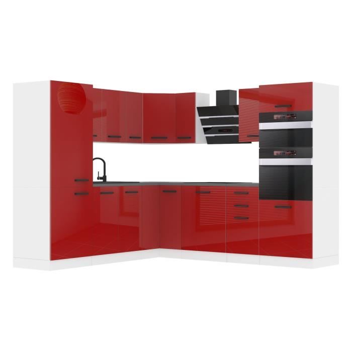 Cuisine équipée Complète Jane En L - Meubles Blanc Brillant Avec Plan De Travail Gris Argent - 480x60cm