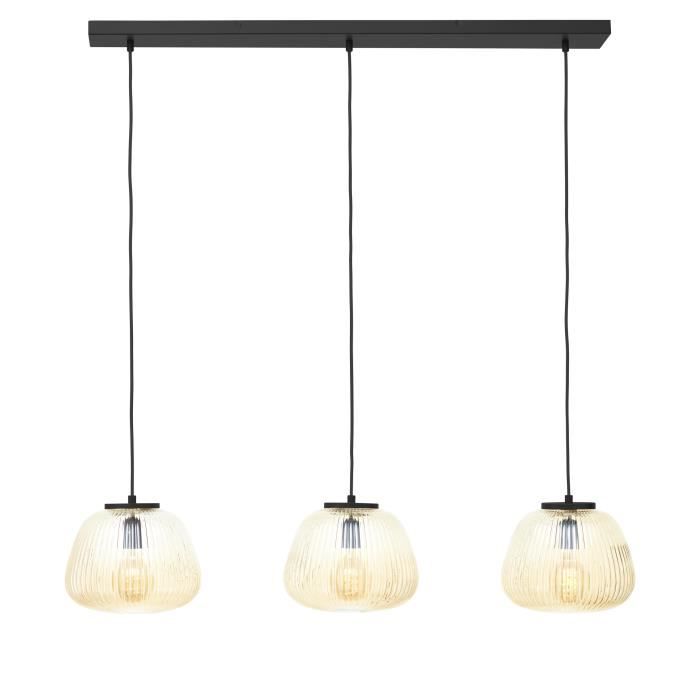 Suspension - BRILLIANT - Kaizen - 3 lampes - Verre ambre - Métal noir mat - 40 W