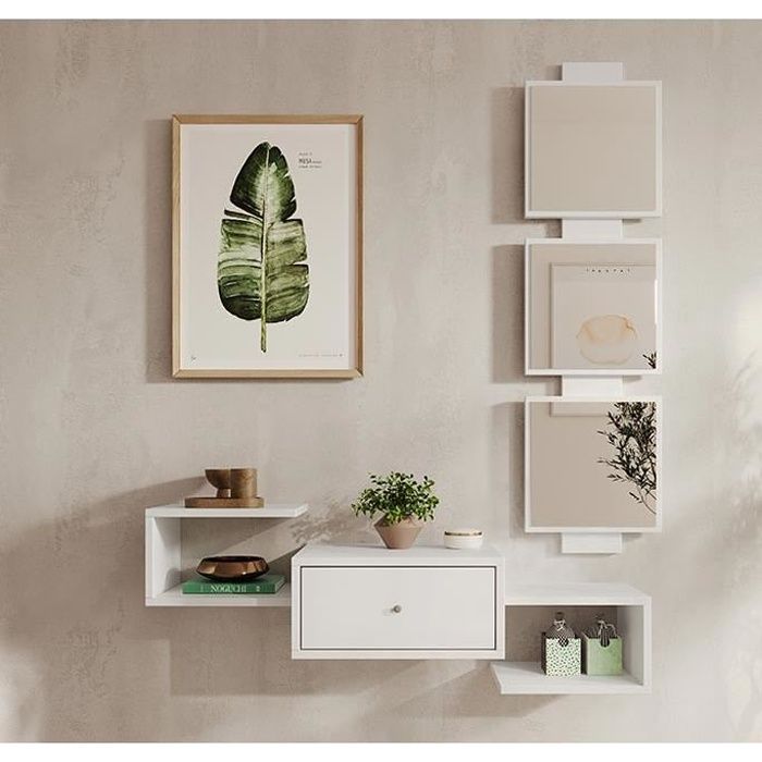 Meuble d'entrée | 1 Tiroir avec Miroir | Console d'Entrée | Finition en couleur Blanc Mate | L 99,5 x P 22 x H 145 cm | Modèle Neo