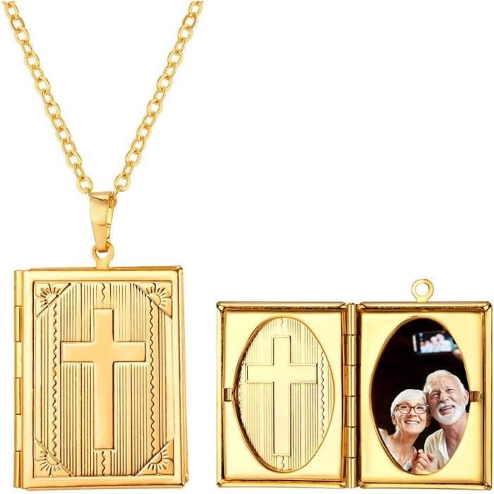 Easycosy Collier Personnalisé Photo Texte - Médaillon Cœur Avec Prénom, Cadeau Femme Noël, Chaîne Ajustable 49cm+5cm