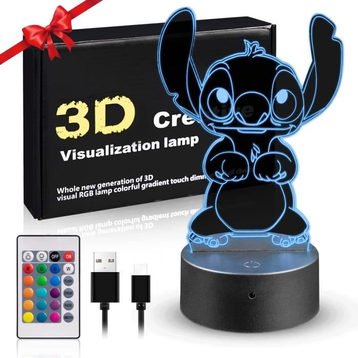 Lampe 3D Stitch Noël - Veilleuse LED Avec Télécommande - 7/16 Couleurs - Alimentation Piles Ou USB