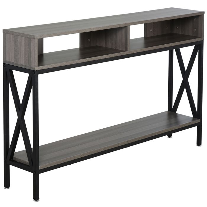 Table console - HOMCOM - table entrée industriel multi-rangements mobilier salon - bois - 120x23 5x75cm - gris Table console - HOMCOM - table entrée industriel multi-rangements mobilier salon - bois - 120x23 5x75cm - gris