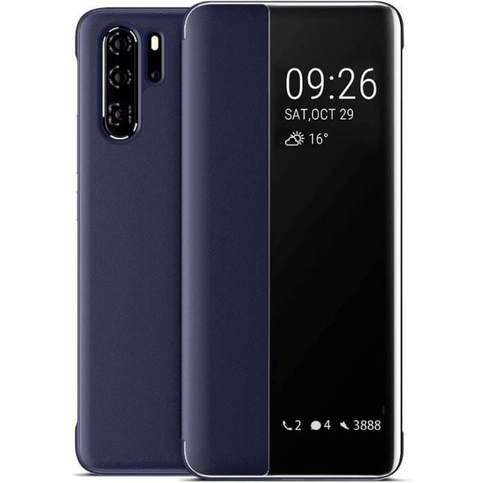 Huawei P30 Pro Coque Smart View a Rabat en Cuir Pochette Flip Huawei P30 Pro 6.47 Bleu R Cdiscount Telephonie