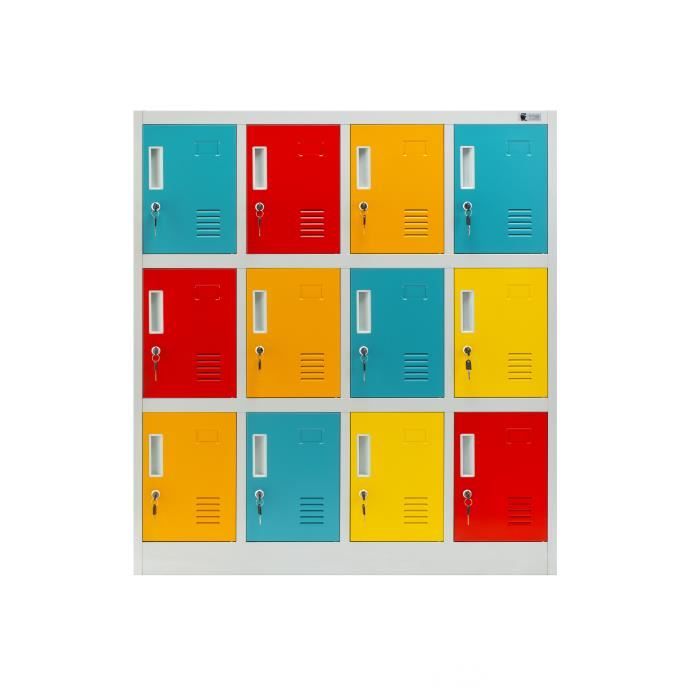 Casier vestiaire 4B3A armoire metallique 12 Compartiments revêtement en poudre 120 cm x 110 cm x 45 cm (multicolore)
