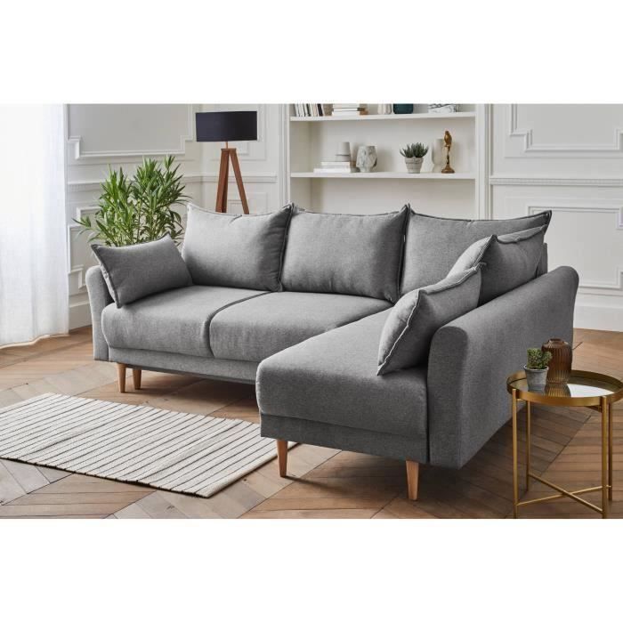 Hanne Canape D Angle Convertible Scandinave Avec Coffre 4 Places Droit Couleur Gris Clair Cdiscount Maison