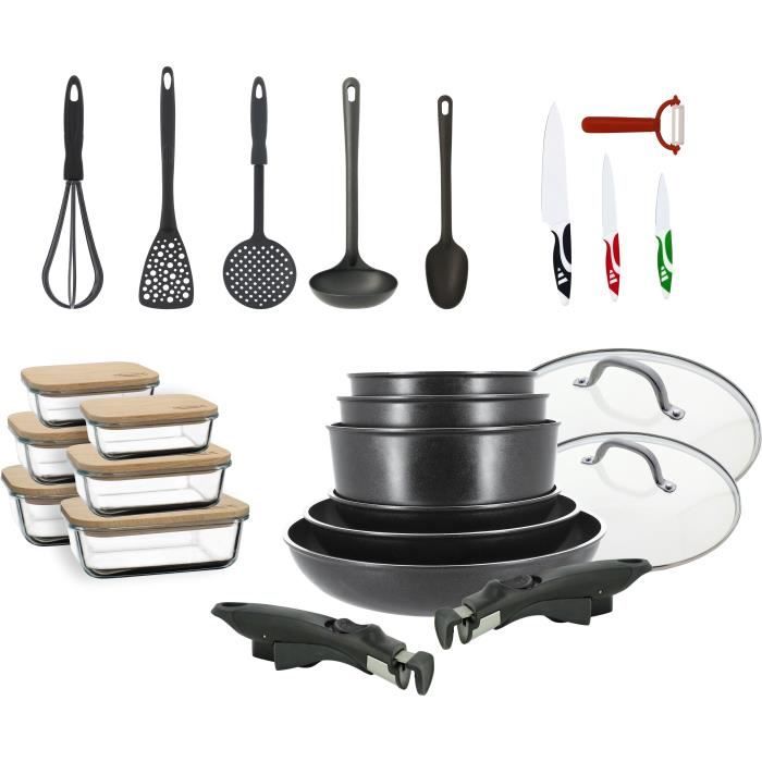 Set De Poêles Qdesign 4 Pièces Induction – Antiadhésif Sans PFOA, Poignée Amovible, Rangement Empilable