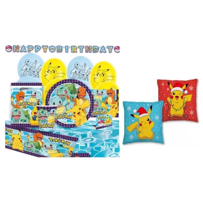Edition Deluxe Pokémon set 60 pièces en boite , (cde 9) Kit anniversaire  enfants +1 Coussin* 40 x 40 Halantex - Cdiscount Maison