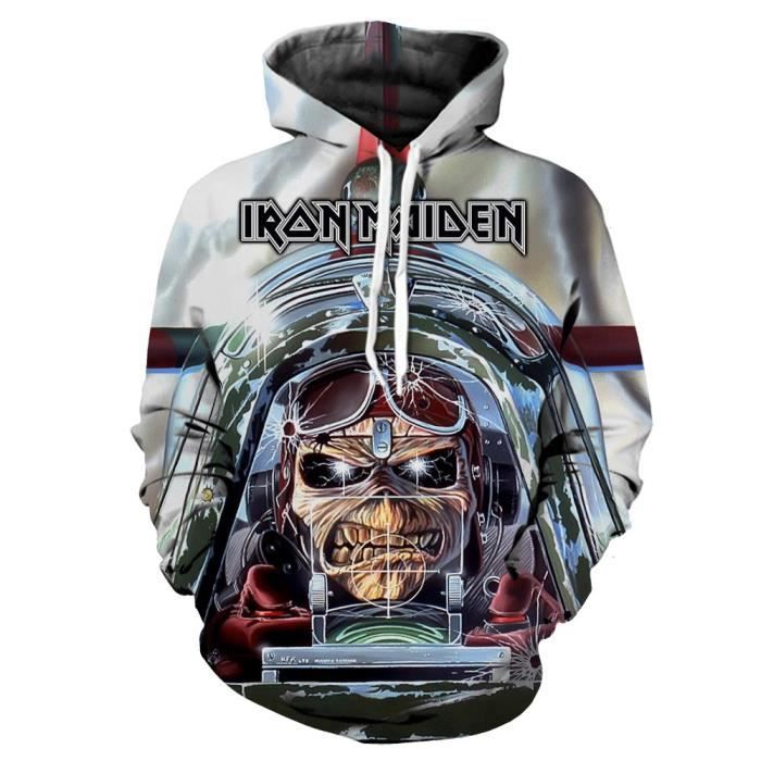 Sweat shirt de Iron Maiden fermé à imprimé motif tête de mort, couverture d'album à capuche, pour homme, femme style mixte Sweat shirt de Iron Maiden fermé à imprimé motif tête de mort, couverture d'album à capuche, pour homme, femme style mixte