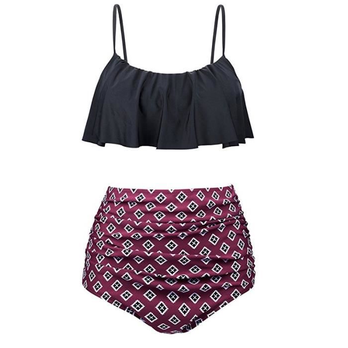 Bas De Maillot De Bain Taille Haute Femme - Bikini Gainant Ventre Plat - Couleur Unie - Élégant Et Ajusté - 3